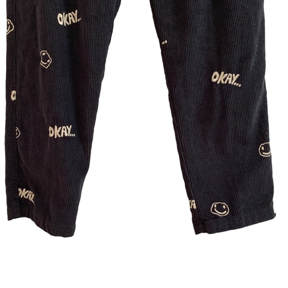 Urban Outfitters Men’s Corduroy Navy Blue Smiley Faces OKAY Embroidered Small - Picture 7 of 16